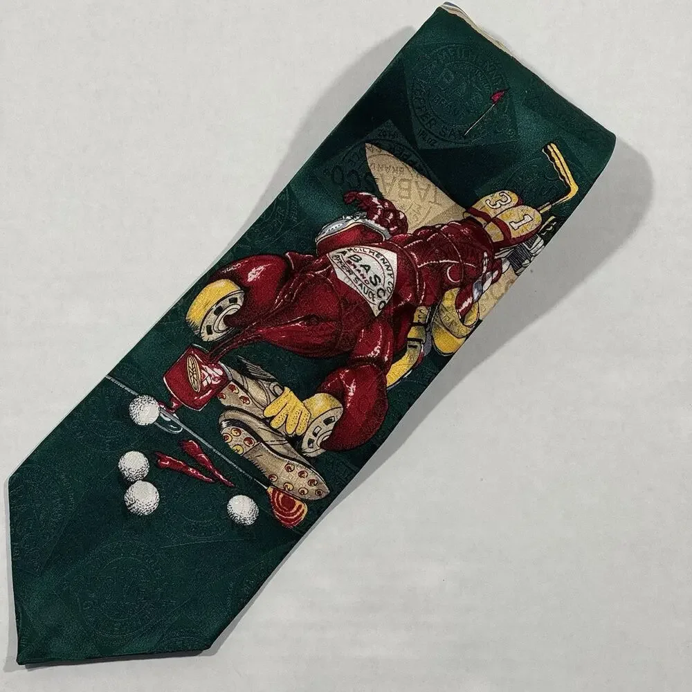 Men's Golf Themed Novelty Tie Tabasco Lobster Golf USA 100% Silk 58